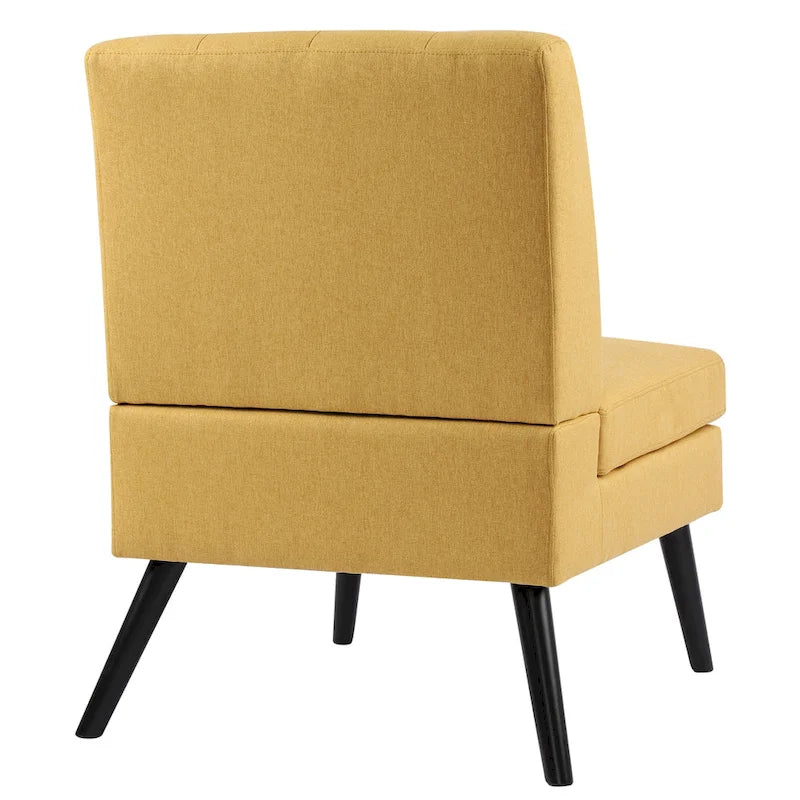 Fauteuil d'appoint capitonné moderne du milieu du siècle, tissu en lin, pieds en bois noir, sans accoudoirs