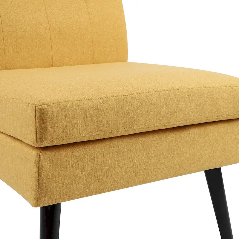 Fauteuil d'appoint capitonné moderne du milieu du siècle, tissu en lin, pieds en bois noir, sans accoudoirs