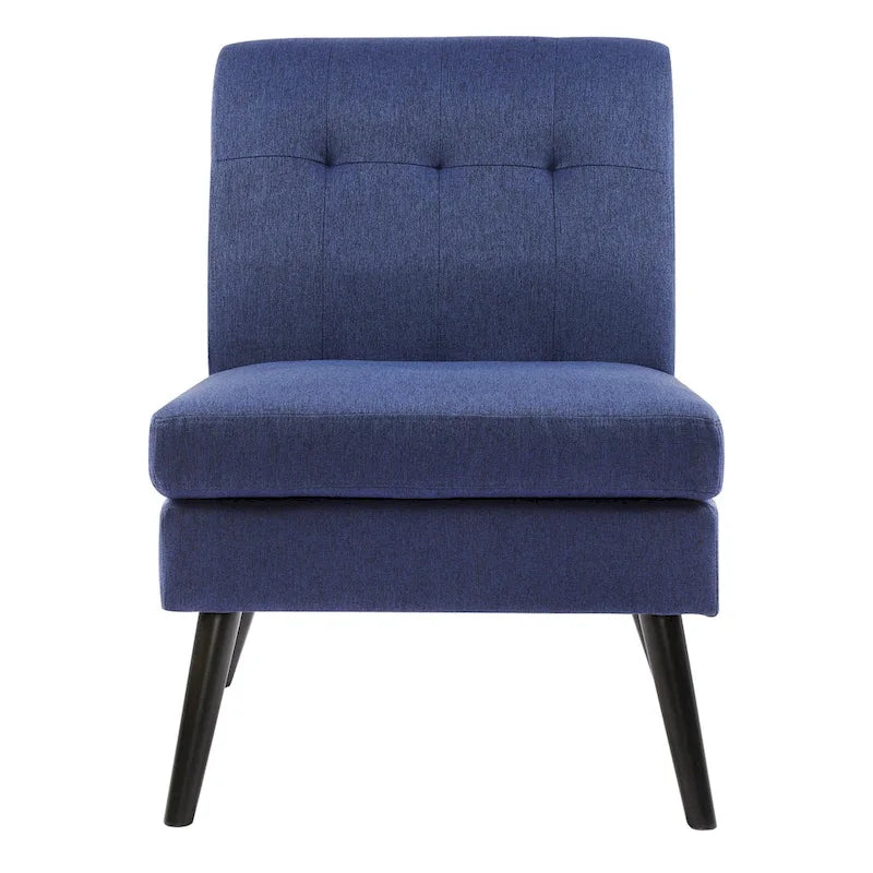 Fauteuil d'appoint capitonné moderne du milieu du siècle, tissu en lin, pieds en bois noir, sans accoudoirs