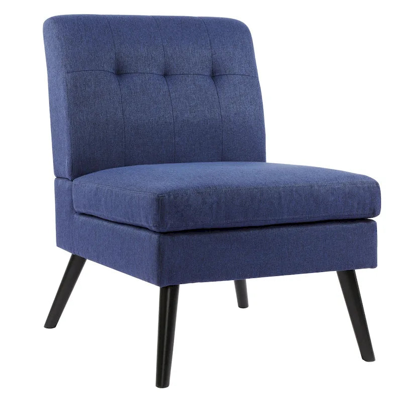 Fauteuil d'appoint capitonné moderne du milieu du siècle, tissu en lin, pieds en bois noir, sans accoudoirs