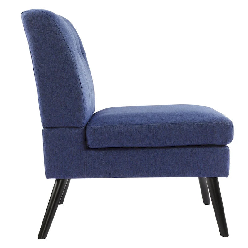 Fauteuil d'appoint capitonné moderne du milieu du siècle, tissu en lin, pieds en bois noir, sans accoudoirs