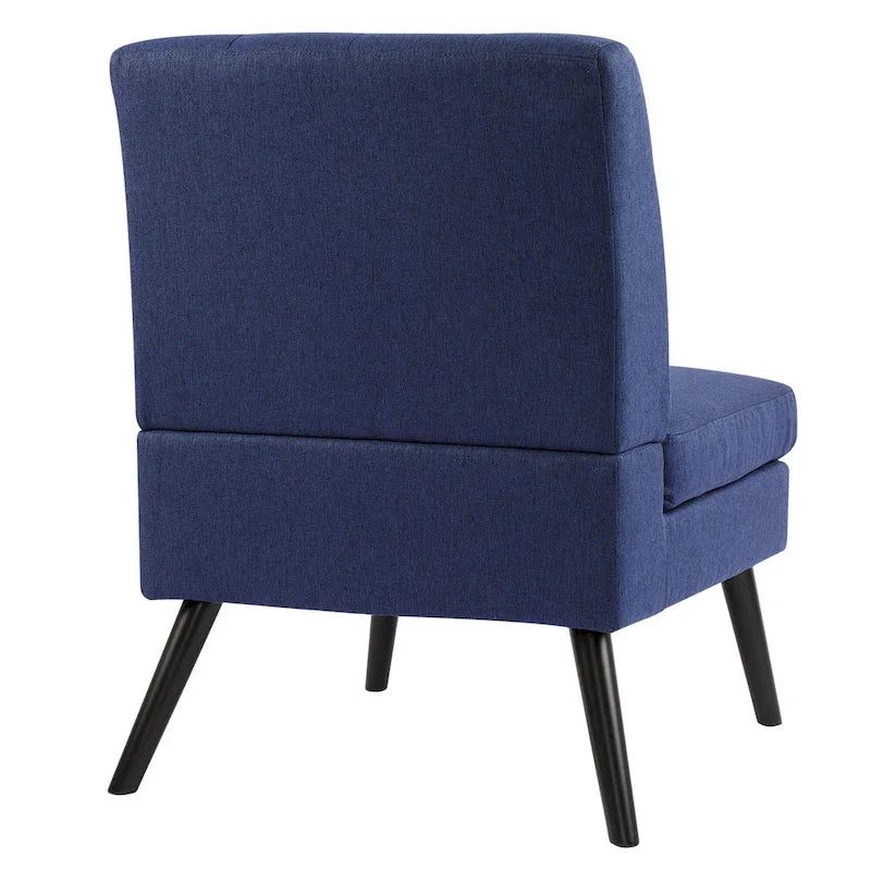 Fauteuil d'appoint capitonné moderne du milieu du siècle, tissu en lin, pieds en bois noir, sans accoudoirs