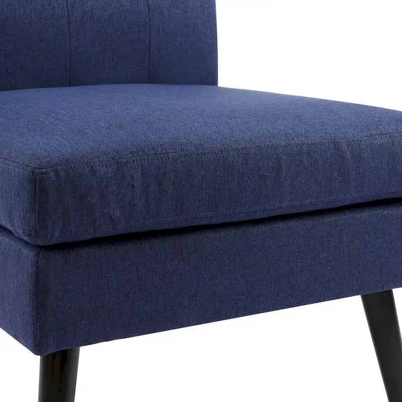 Fauteuil d'appoint capitonné moderne du milieu du siècle, tissu en lin, pieds en bois noir, sans accoudoirs