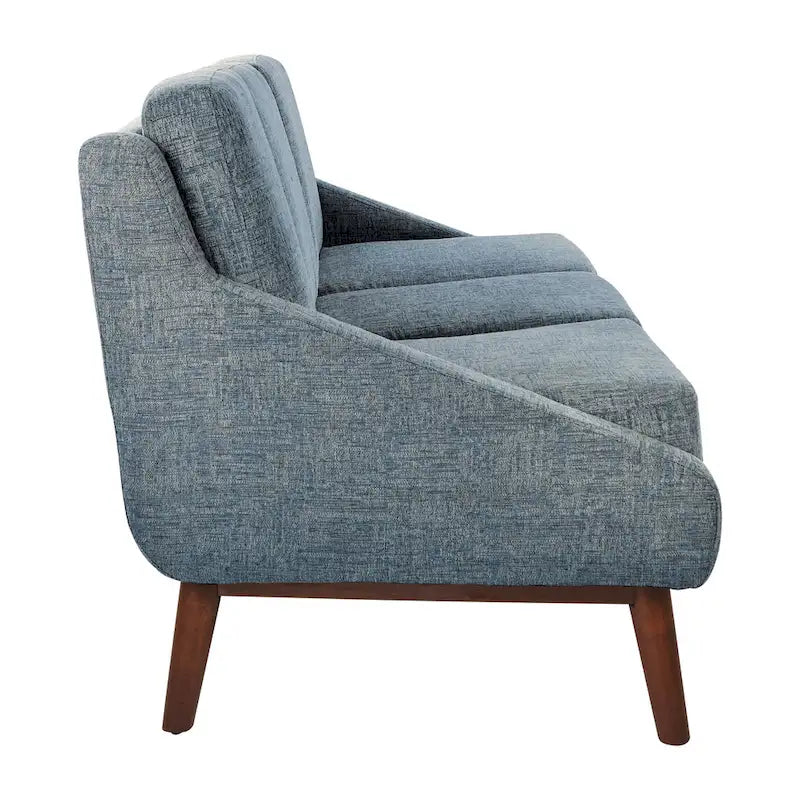 Canapé Mid-Century Modern à accoudoirs ouverts, tissu d'ameublement, pieds en bois massif