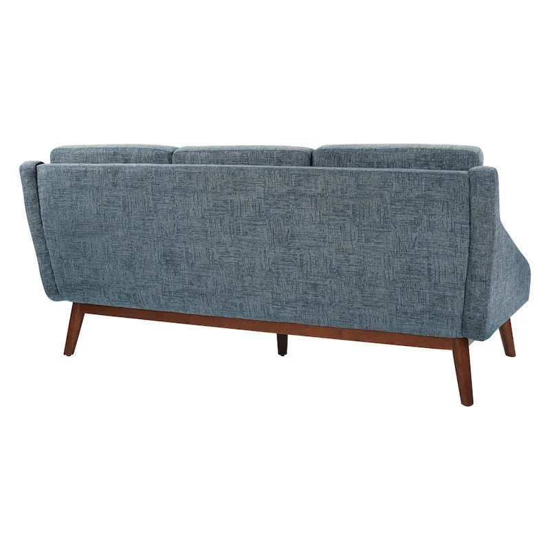 Canapé Mid-Century Modern à accoudoirs ouverts, tissu d'ameublement, pieds en bois massif