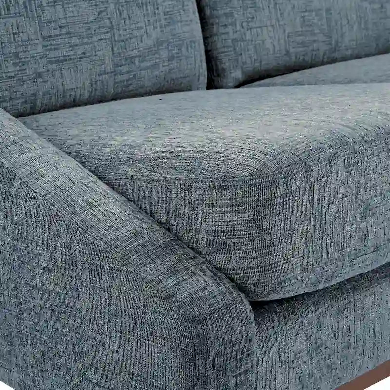 Canapé Mid-Century Modern à accoudoirs ouverts, tissu d'ameublement, pieds en bois massif
