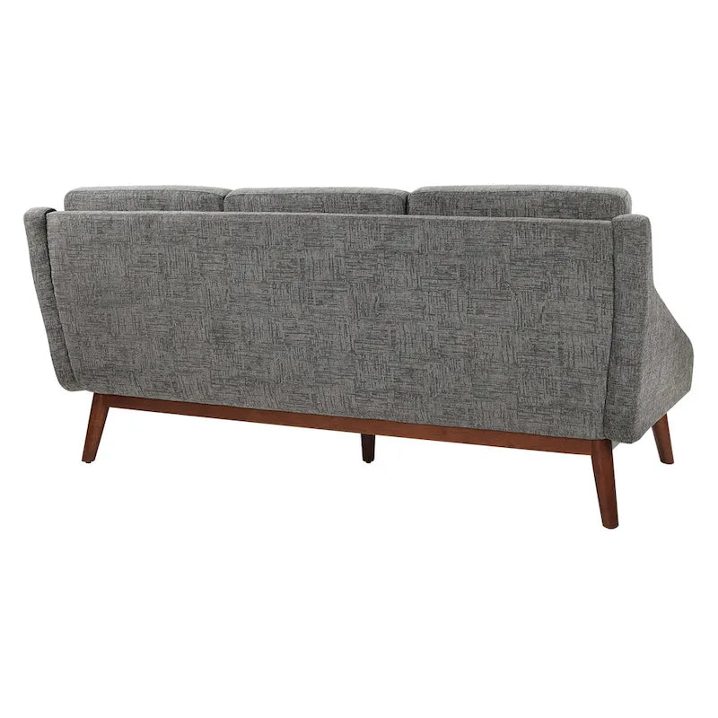Canapé Mid-Century Modern à accoudoirs ouverts, tissu d'ameublement, pieds en bois massif