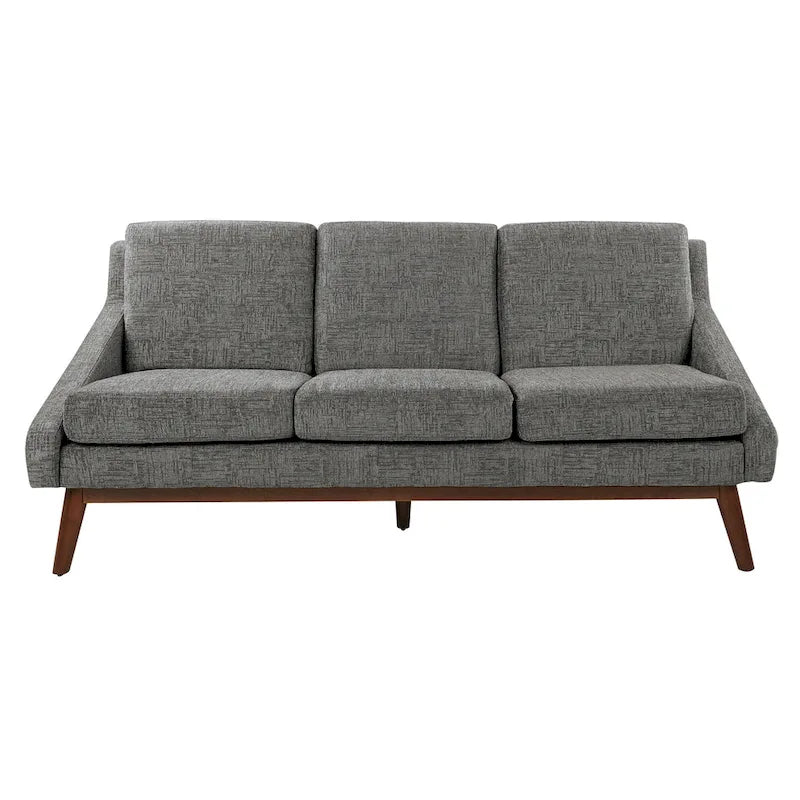 Canapé Mid-Century Modern à accoudoirs ouverts, tissu d'ameublement, pieds en bois massif