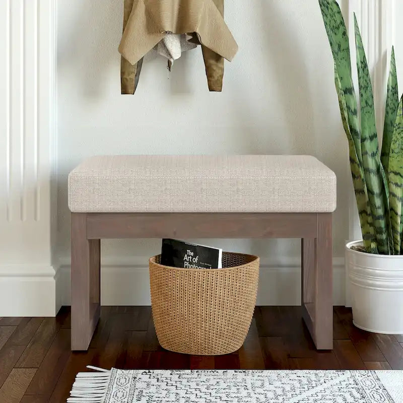 Banc Ottoman Rectangulaire en Similicuir de 66 cm avec Cadre en Bois Massif