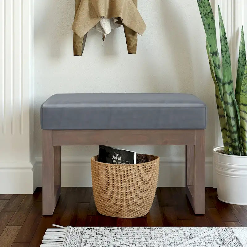Banc Ottoman Rectangulaire en Similicuir de 66 cm avec Cadre en Bois Massif