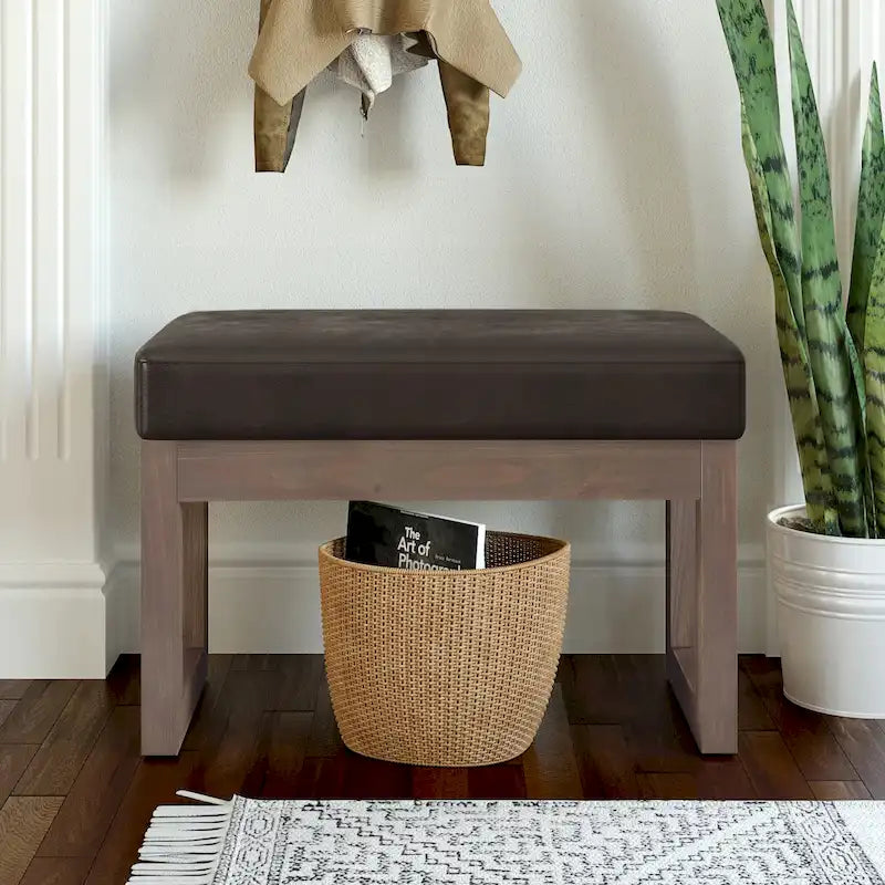 Banc Ottoman Rectangulaire en Similicuir de 66 cm avec Cadre en Bois Massif