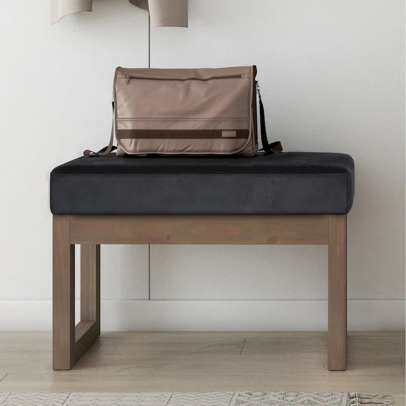 Banc Ottoman Rectangulaire en Similicuir de 66 cm avec Cadre en Bois Massif