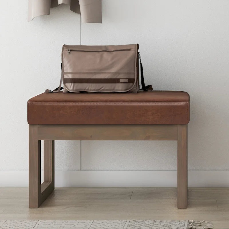 Banc Ottoman Rectangulaire en Similicuir de 66 cm avec Cadre en Bois Massif