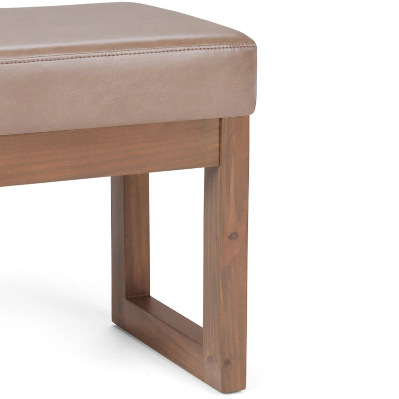 Banc Ottoman Rectangulaire en Similicuir de 66 cm avec Cadre en Bois Massif