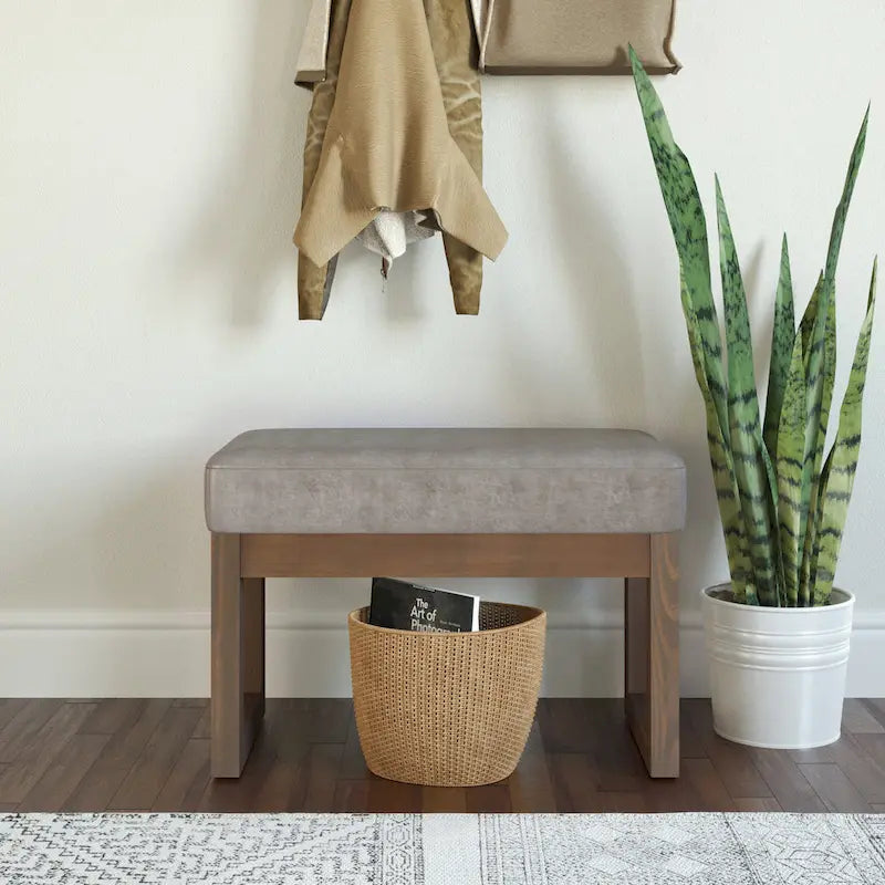 Banc Ottoman Rectangulaire en Similicuir de 66 cm avec Cadre en Bois Massif