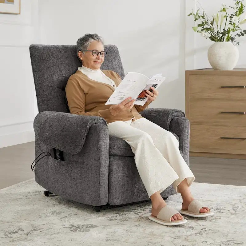 Fauteuil inclinable releveur électrique à positions infinies, chauffant et massant en chenille, pour personnes âgées