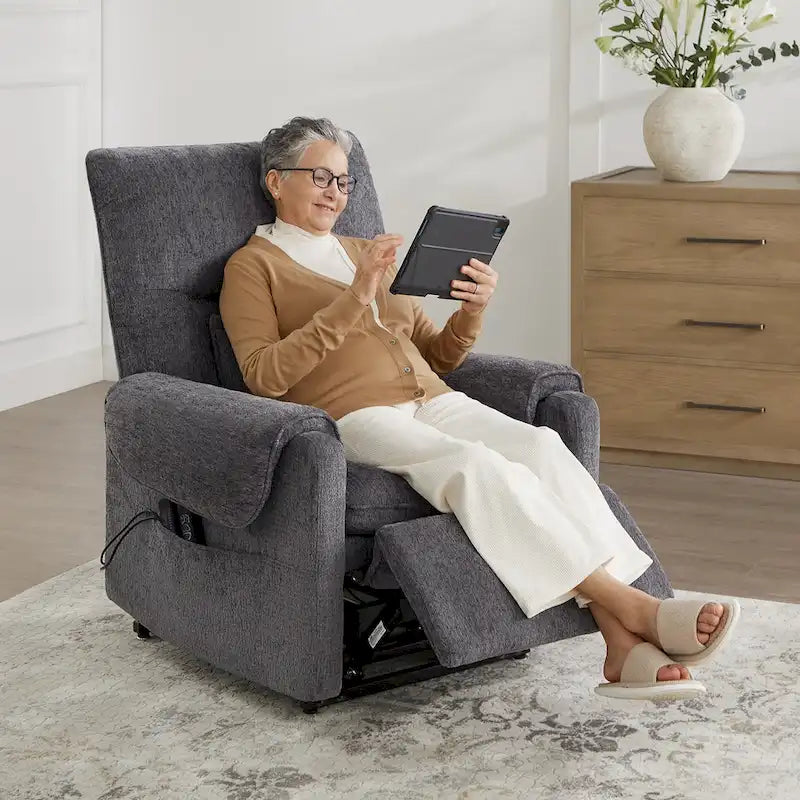 Fauteuil inclinable releveur électrique à positions infinies, chauffant et massant en chenille, pour personnes âgées