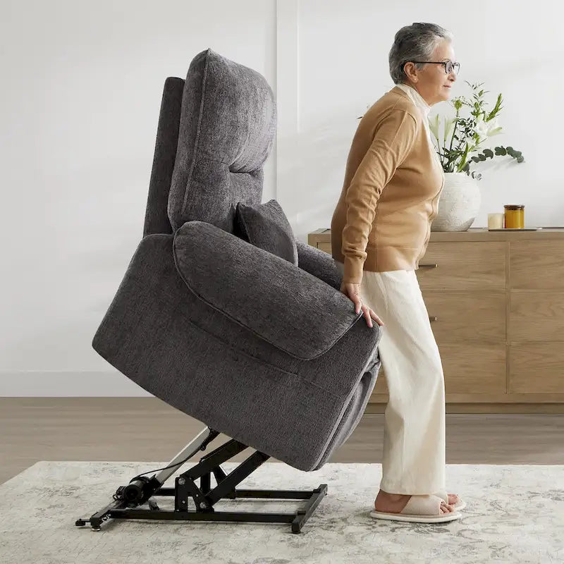 Fauteuil inclinable releveur électrique à positions infinies, chauffant et massant en chenille, pour personnes âgées