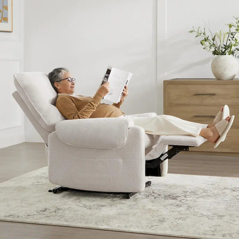 Fauteuil inclinable releveur électrique à positions infinies, chauffant et massant en chenille, pour personnes âgées