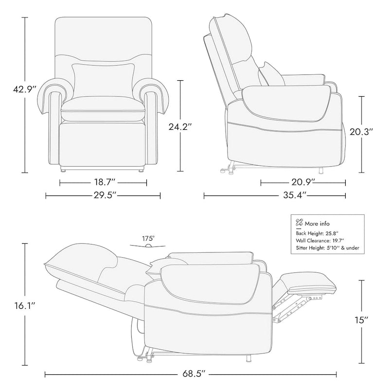 Fauteuil inclinable releveur électrique à positions infinies, chauffant et massant en chenille, pour personnes âgées