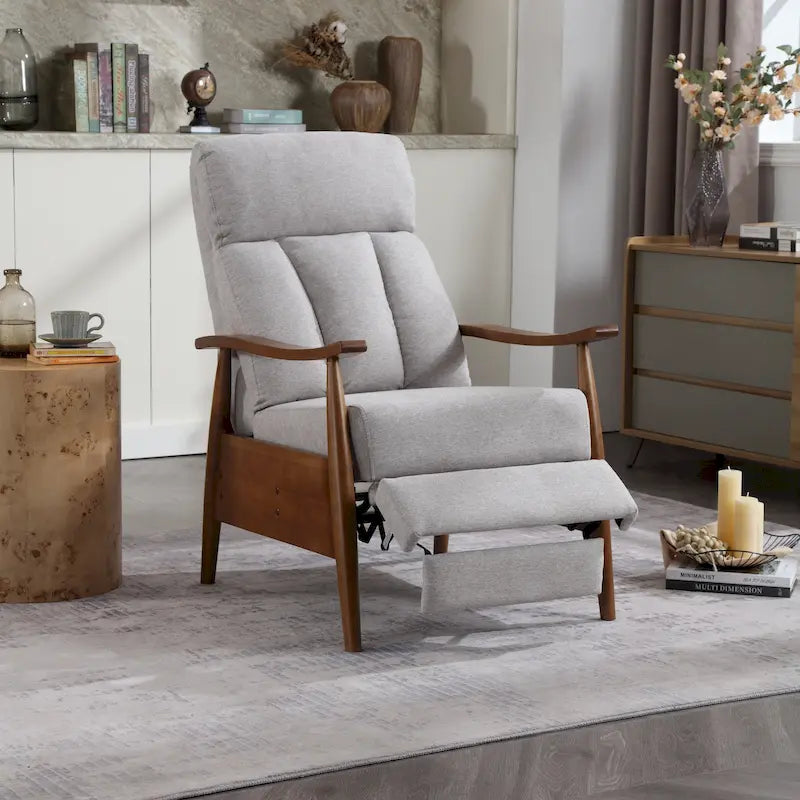 Fauteuil inclinable du milieu du siècle Repose-pieds réglable Dossier haut Cadre en bois massif Lin