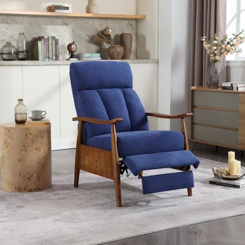 Fauteuil inclinable du milieu du siècle Repose-pieds réglable Dossier haut Cadre en bois massif Lin