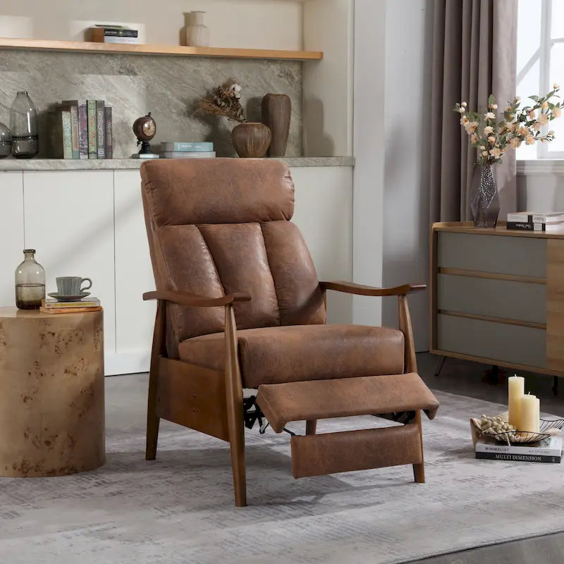 Fauteuil inclinable du milieu du siècle Repose-pieds réglable Dossier haut Cadre en bois massif Lin