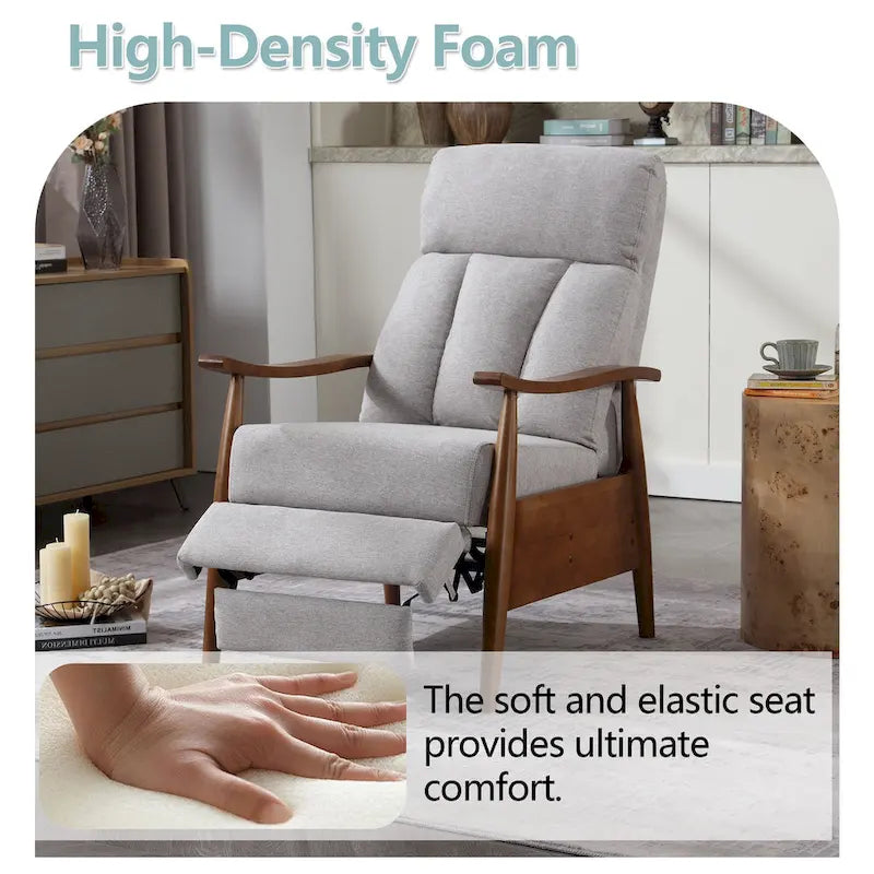Fauteuil inclinable du milieu du siècle Repose-pieds réglable Dossier haut Cadre en bois massif Lin