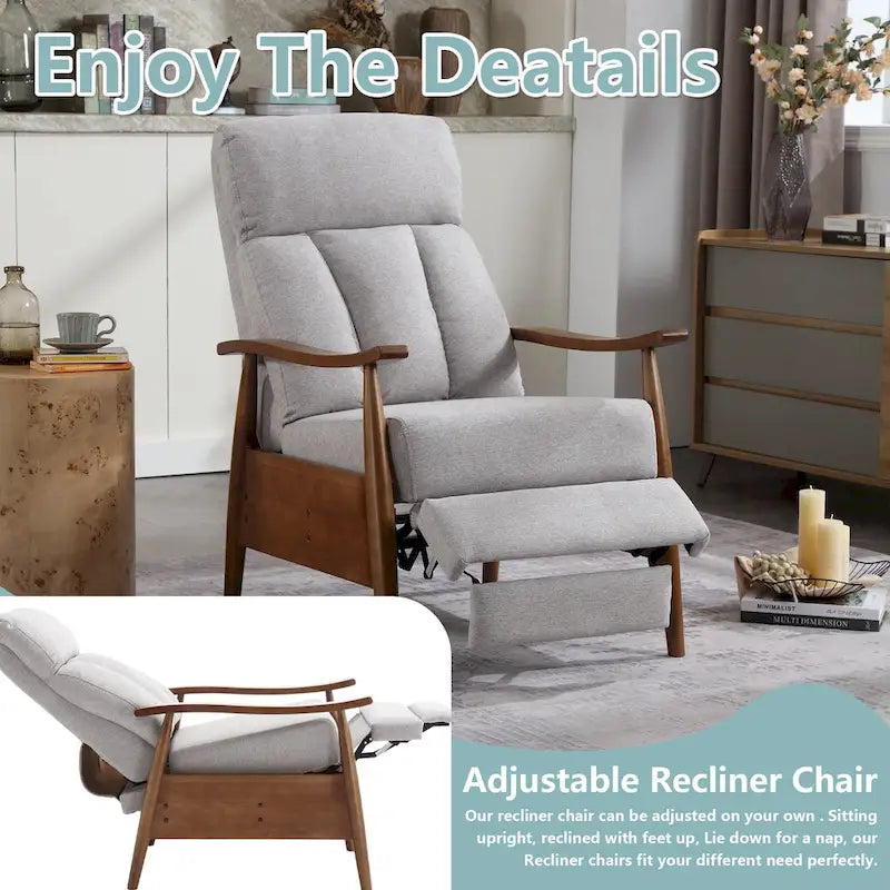Fauteuil inclinable du milieu du siècle Repose-pieds réglable Dossier haut Cadre en bois massif Lin
