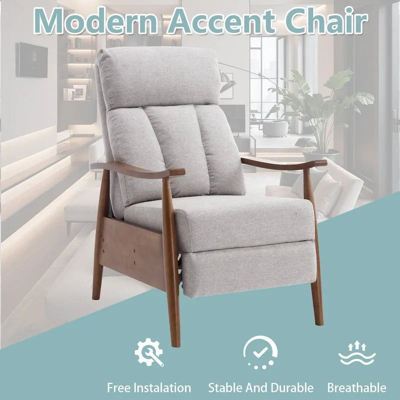 Fauteuil inclinable du milieu du siècle Repose-pieds réglable Dossier haut Cadre en bois massif Lin