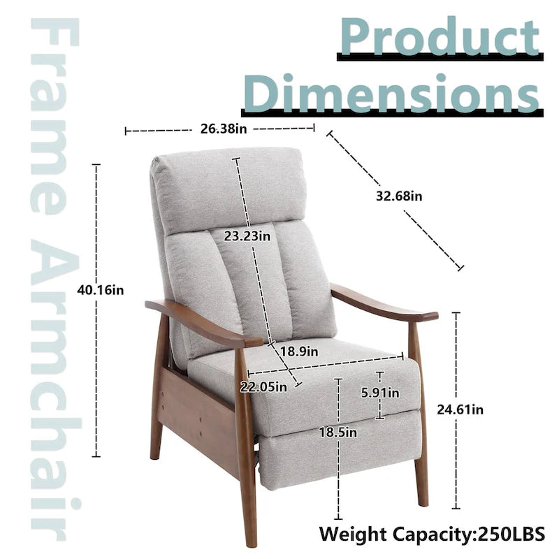 Fauteuil inclinable du milieu du siècle Repose-pieds réglable Dossier haut Cadre en bois massif Lin