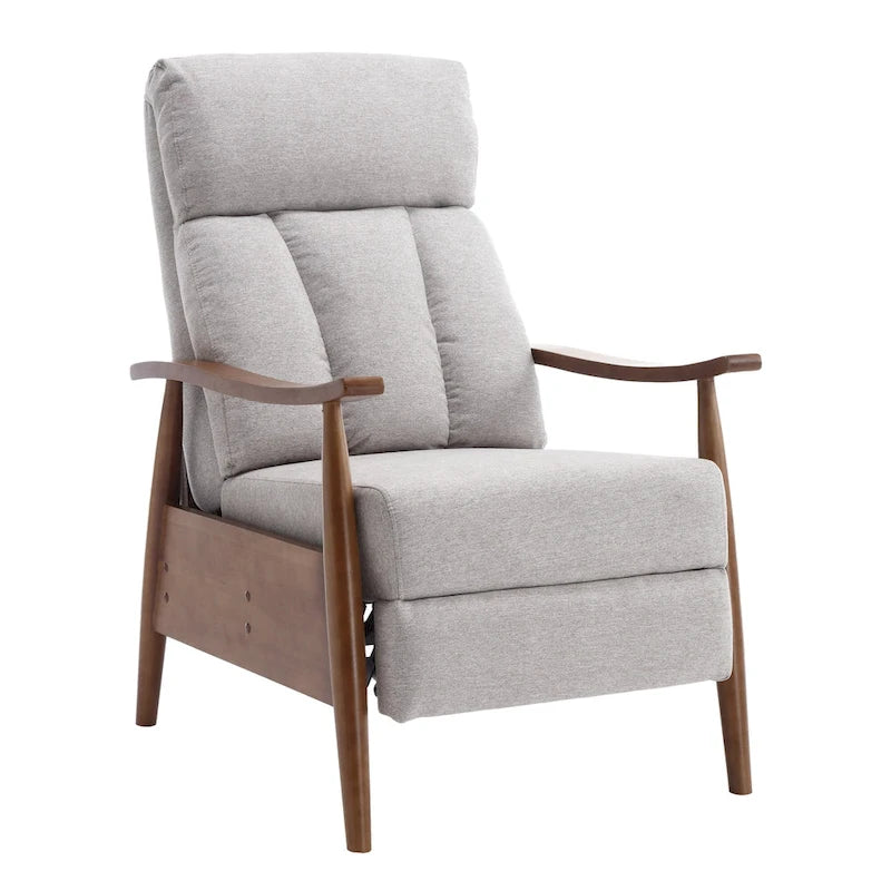 Fauteuil inclinable du milieu du siècle Repose-pieds réglable Dossier haut Cadre en bois massif Lin