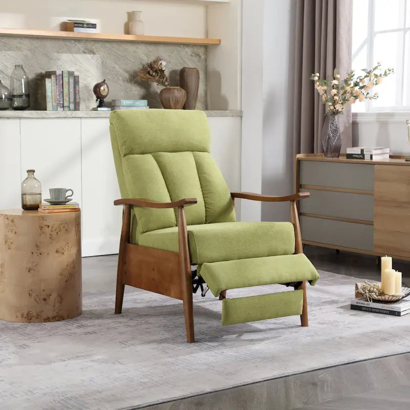 Fauteuil inclinable du milieu du siècle Repose-pieds réglable Dossier haut Cadre en bois massif Lin
