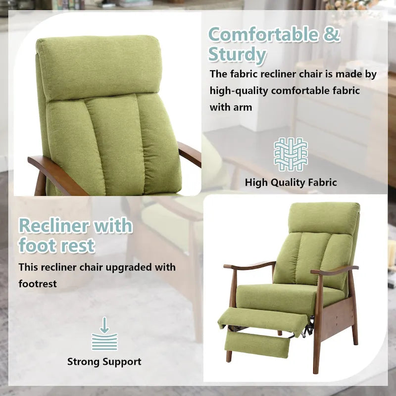 Fauteuil inclinable du milieu du siècle Repose-pieds réglable Dossier haut Cadre en bois massif Lin