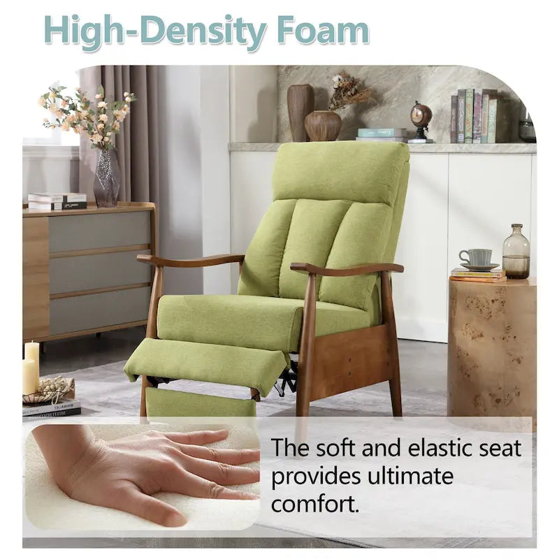 Fauteuil inclinable du milieu du siècle Repose-pieds réglable Dossier haut Cadre en bois massif Lin