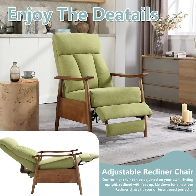 Fauteuil inclinable du milieu du siècle Repose-pieds réglable Dossier haut Cadre en bois massif Lin