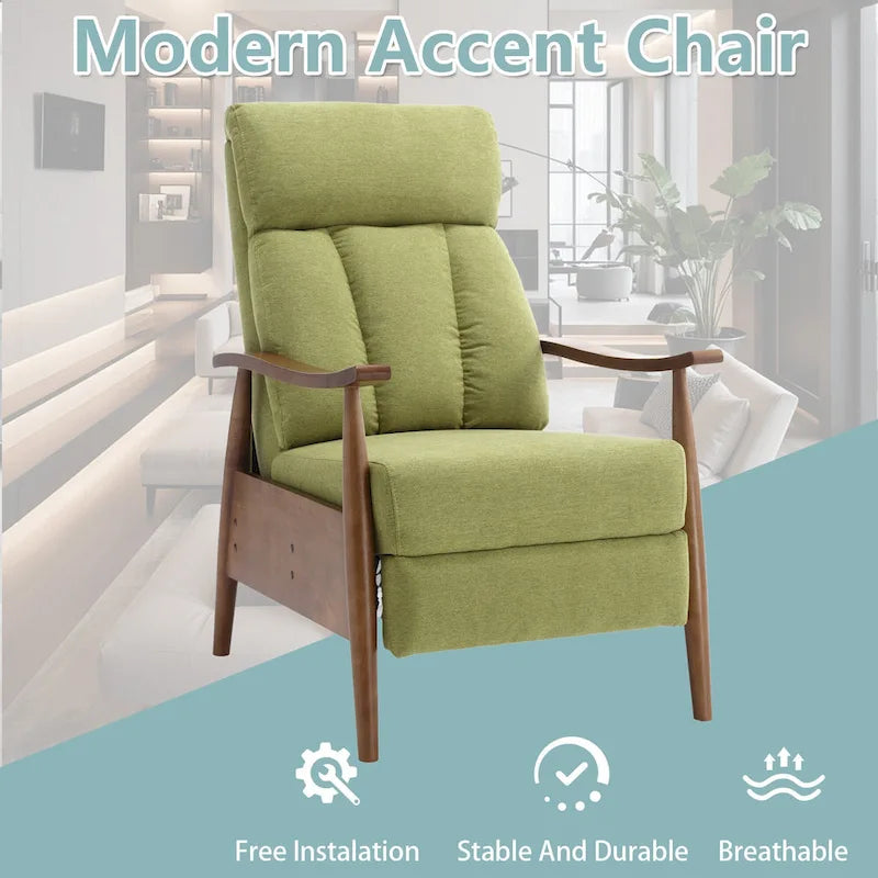 Fauteuil inclinable du milieu du siècle Repose-pieds réglable Dossier haut Cadre en bois massif Lin