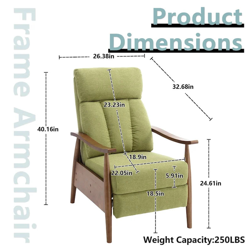 Fauteuil inclinable du milieu du siècle Repose-pieds réglable Dossier haut Cadre en bois massif Lin