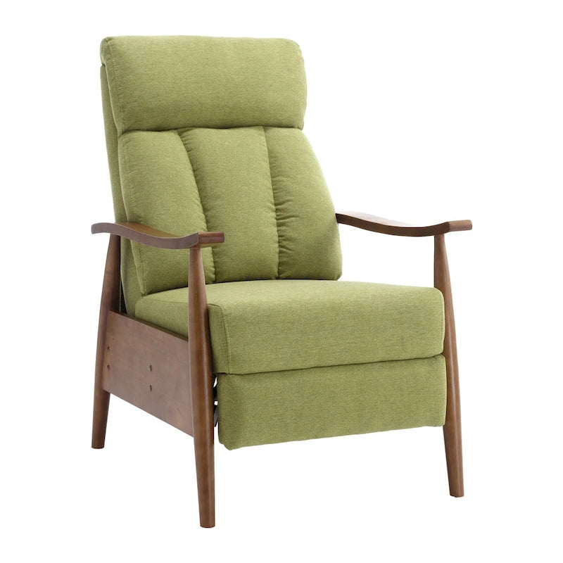 Fauteuil inclinable du milieu du siècle Repose-pieds réglable Dossier haut Cadre en bois massif Lin
