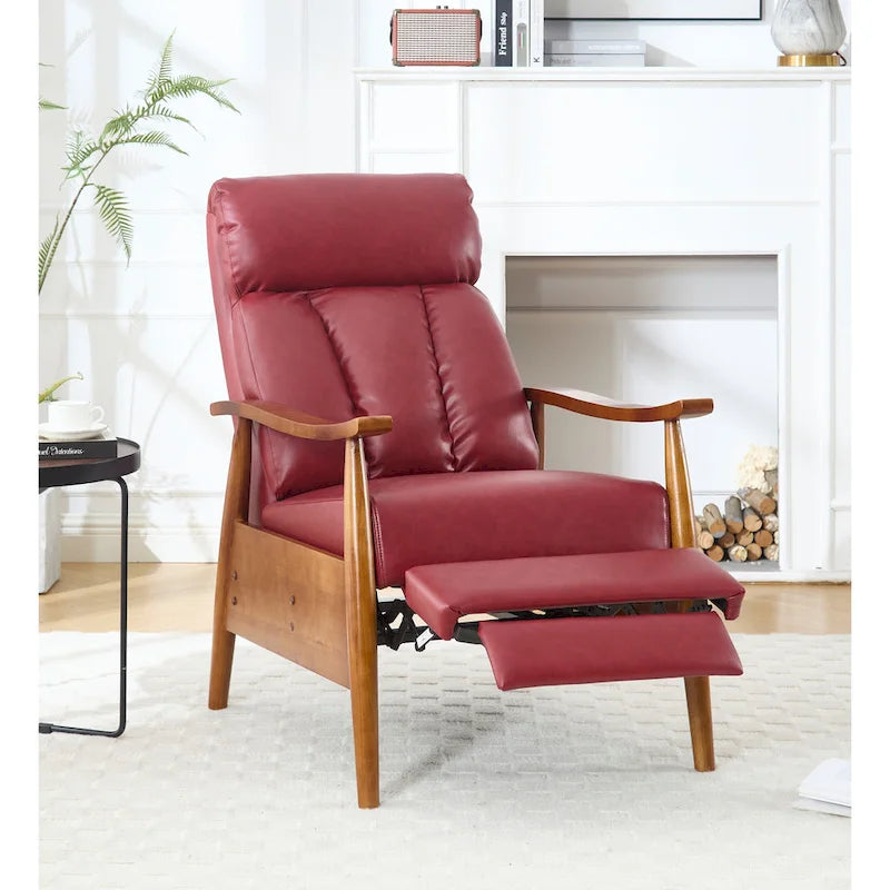Fauteuil inclinable du milieu du siècle Repose-pieds réglable Dossier haut Cadre en bois massif Lin