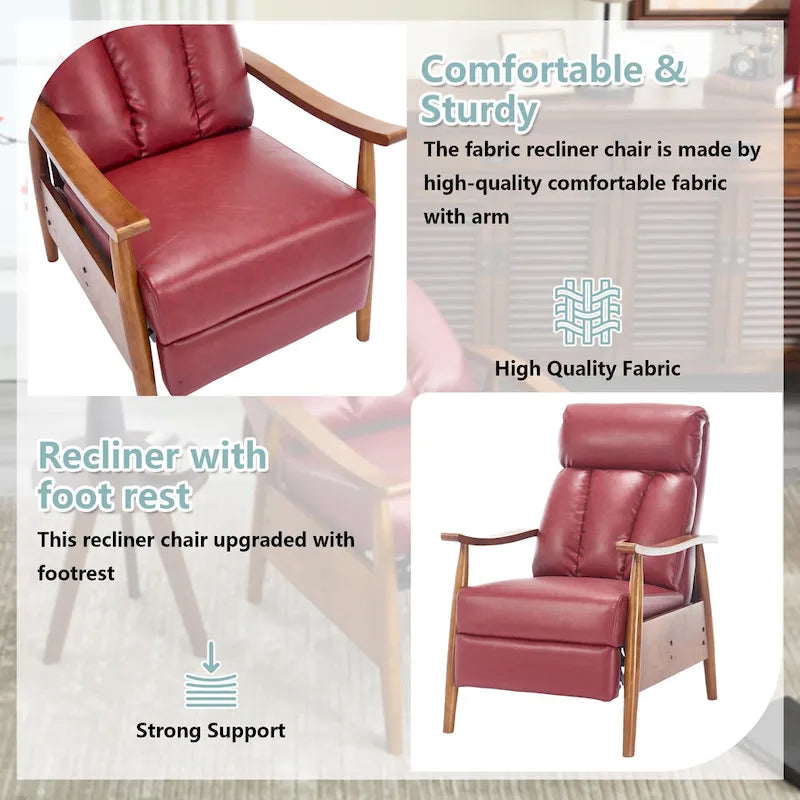 Fauteuil inclinable du milieu du siècle Repose-pieds réglable Dossier haut Cadre en bois massif Lin