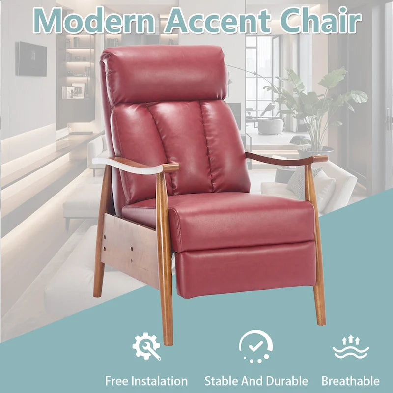 Fauteuil inclinable du milieu du siècle Repose-pieds réglable Dossier haut Cadre en bois massif Lin
