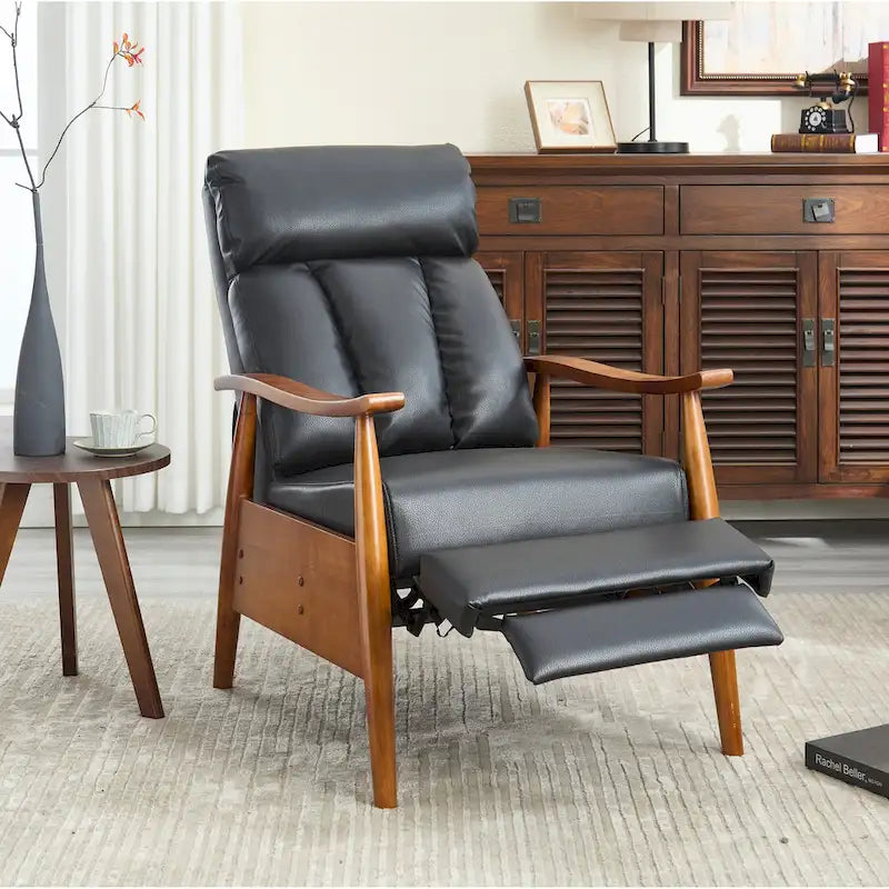 Fauteuil inclinable du milieu du siècle Repose-pieds réglable Dossier haut Cadre en bois massif Lin