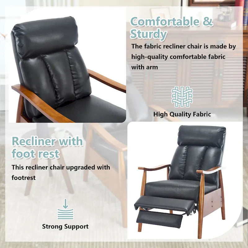 Fauteuil inclinable du milieu du siècle Repose-pieds réglable Dossier haut Cadre en bois massif Lin