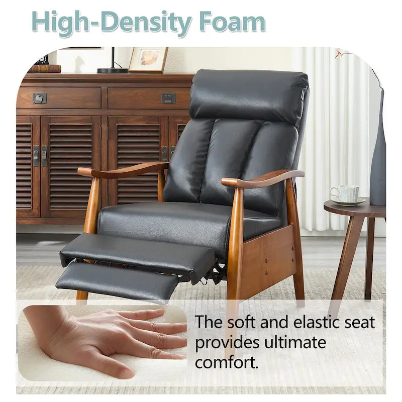 Fauteuil inclinable du milieu du siècle Repose-pieds réglable Dossier haut Cadre en bois massif Lin