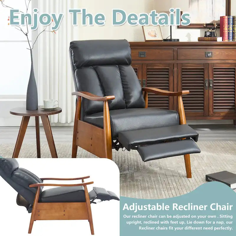 Fauteuil inclinable du milieu du siècle Repose-pieds réglable Dossier haut Cadre en bois massif Lin