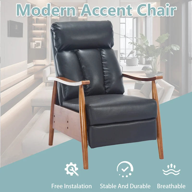 Fauteuil inclinable du milieu du siècle Repose-pieds réglable Dossier haut Cadre en bois massif Lin