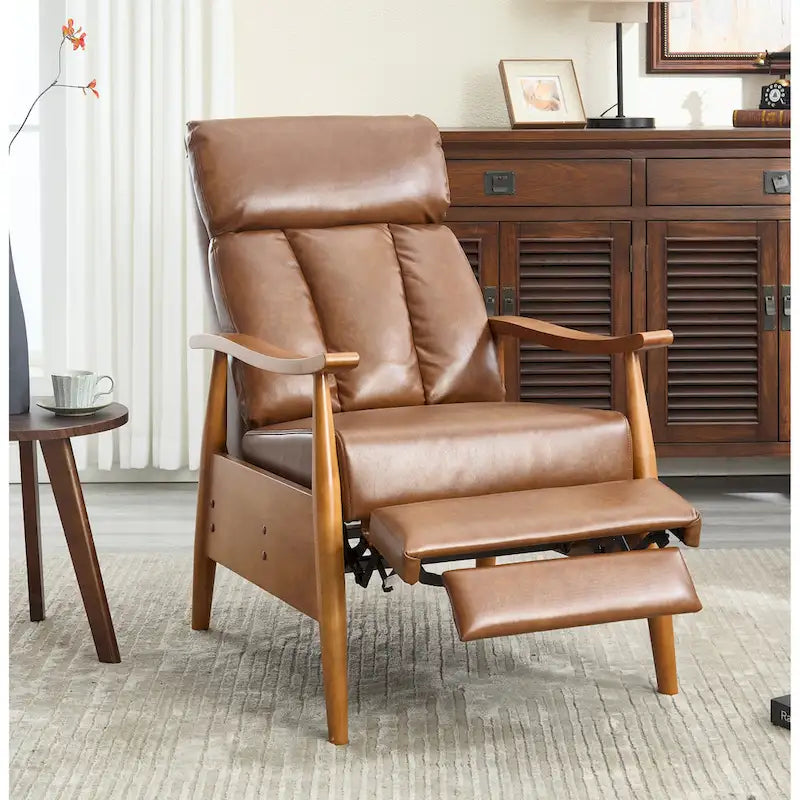 Fauteuil inclinable du milieu du siècle Repose-pieds réglable Dossier haut Cadre en bois massif Lin