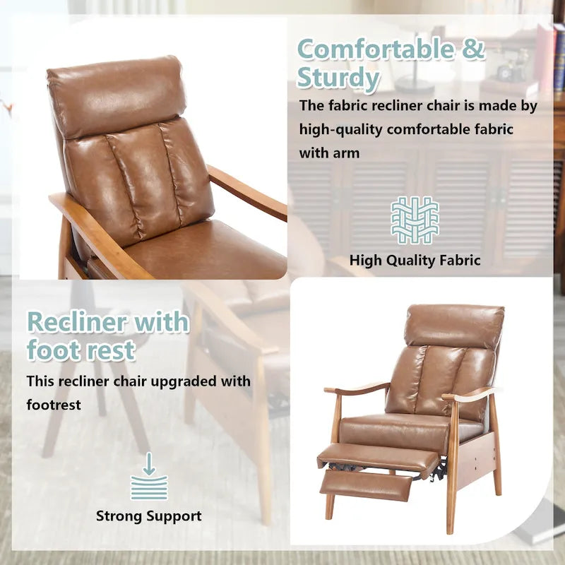 Fauteuil inclinable du milieu du siècle Repose-pieds réglable Dossier haut Cadre en bois massif Lin