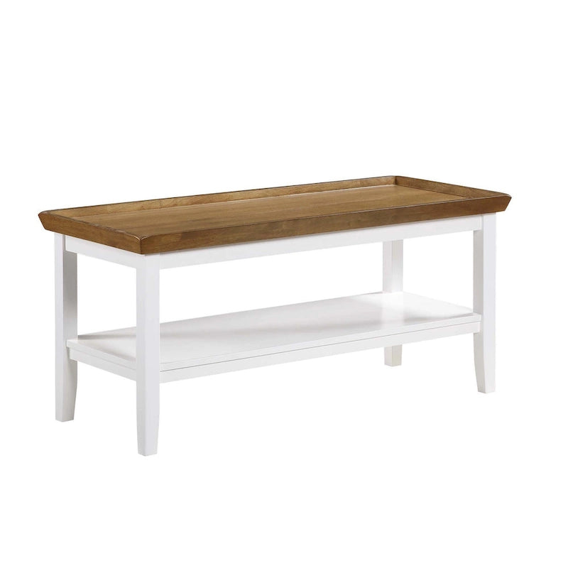 Table basse rectangulaire avec étagère inférieure, plateau à rebords et pieds fuselés